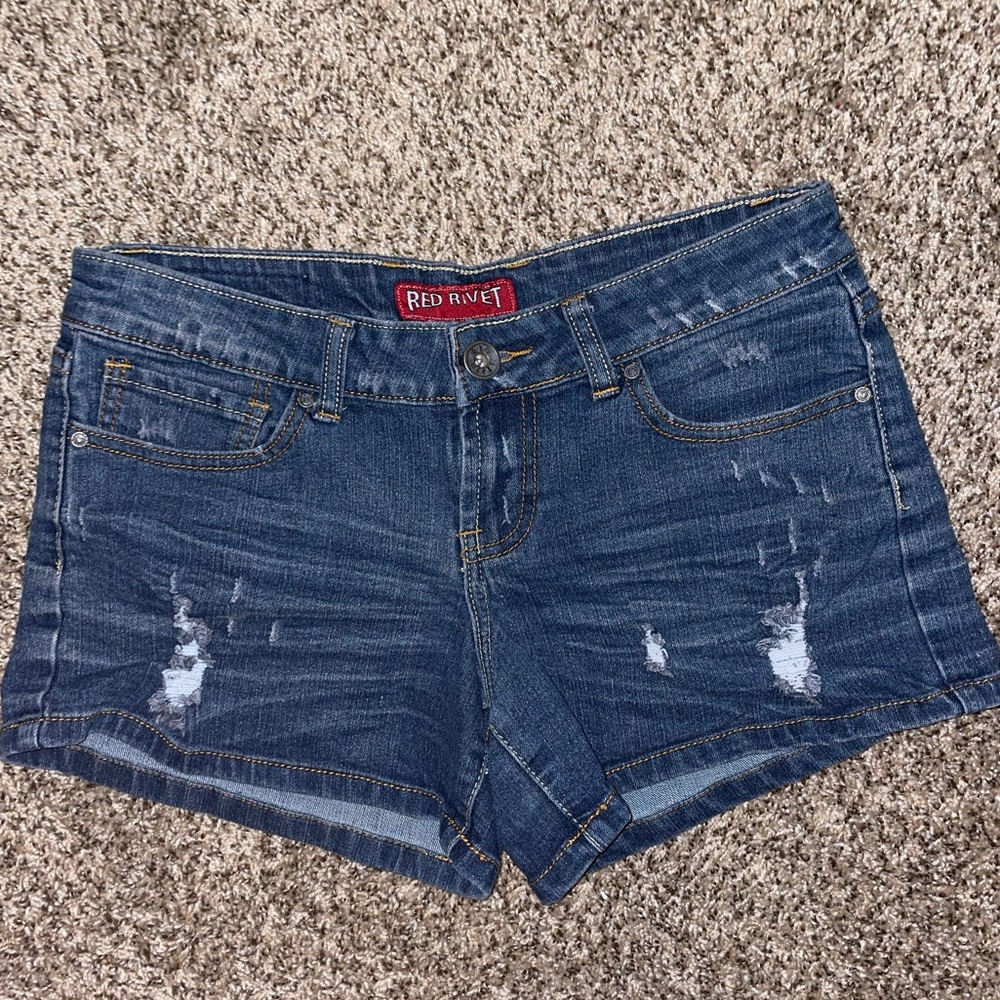 Red Rivet • Distressed Jean Shorts